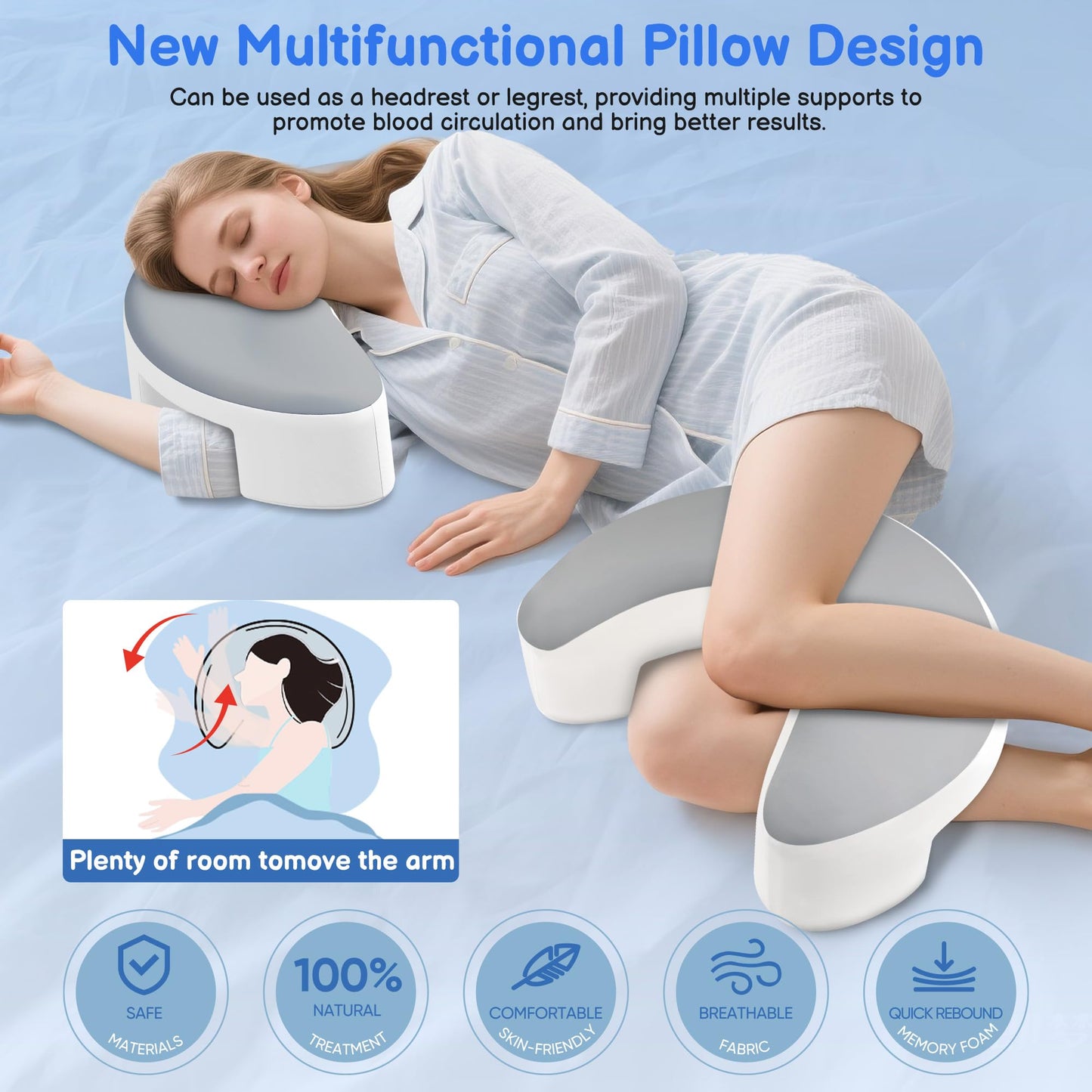 💤Ergonomikus oldalfekvő párna karlyukkal - nyak- és válltámasz